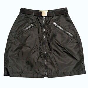 Vintage‎ Express Mini Skirt Size 3/4 Black Edgy Zippers Belted 90s Deadstock NWT